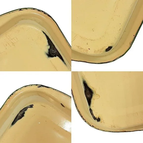 Cream and Green Enamelware Cake Casserole Pan Vintage Farmhouse Bakeware Decor - Picture 10 of 14